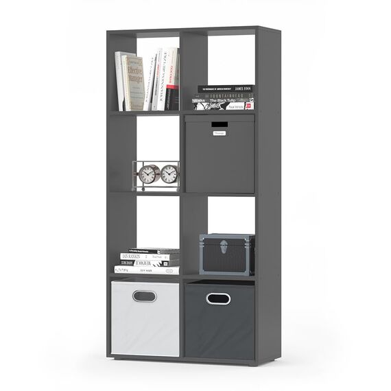 Vicco Raumteiler Scutum, Grau, 143 x 72 cm, zur Nutzung als Raumteiler oder offenes Bücherregal