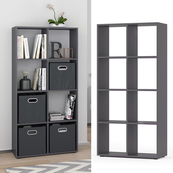 Vicco Raumteiler Scutum, Grau, 143 x 72 cm, zur Nutzung als Raumteiler oder offenes Bücherregal