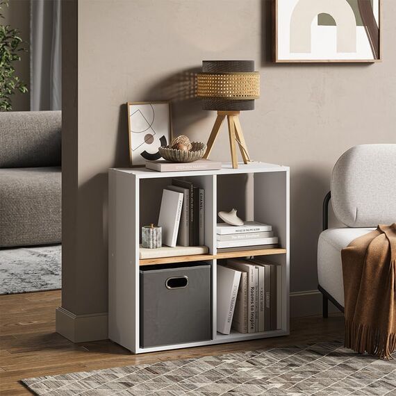 Vicco Raumteiler Tetra, Weiß/Goldkraft Eiche, 72 x 72.6 cm, zur Aufbewahrung und Präsentation von Büchern oder Dekoboxen