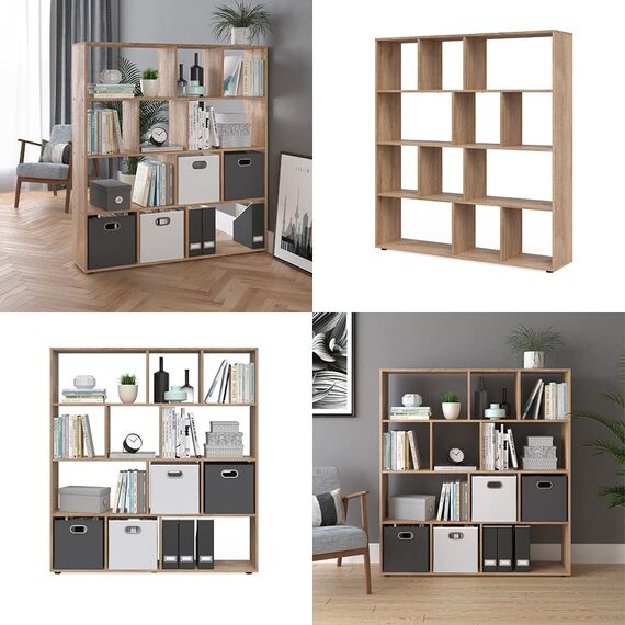 Vicco Raumteiler Pilar, Sonoma, 131.6 x 143 cm, zur flexiblen Raumaufteilung und Aufbewahrung von Büchern