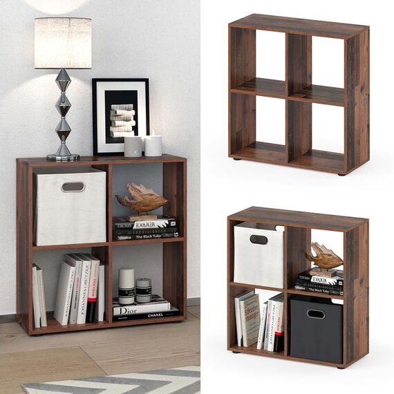 Vicco Raumteiler Tetra, Antikholz, 72.6 x 72 cm, zur Aufbewahrung und Präsentation von Büchern oder Dekoboxen