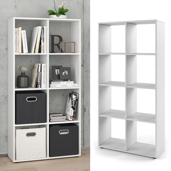 Vicco Raumteiler Scutum, Weiß, 143 x 72 cm, zur Nutzung als Raumteiler oder offenes Bücherregal