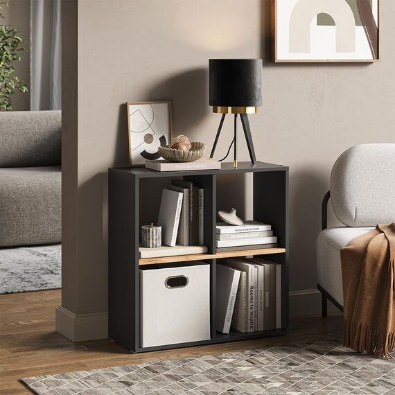 Vicco Raumteiler Tetra, Anthrazit/Goldkraft Eiche, 72 x 72.6 cm, zur Aufbewahrung und Präsentation von Büchern oder Dekoboxen