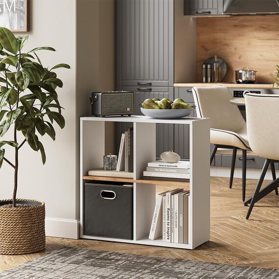 Vicco Raumteiler Tetra, Weiß/Goldkraft Eiche, 72 x 72.6 cm, zur Aufbewahrung und Präsentation von Büchern oder Dekoboxen