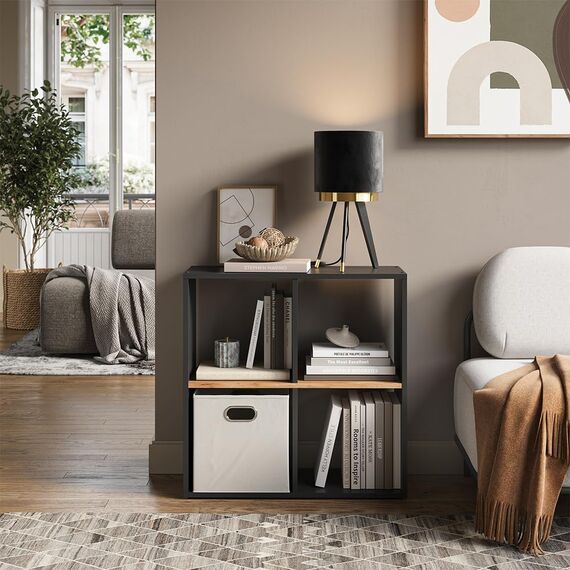 Vicco Raumteiler Tetra, Anthrazit/Goldkraft Eiche, 72 x 72.6 cm, zur Aufbewahrung und Präsentation von Büchern oder Dekoboxen