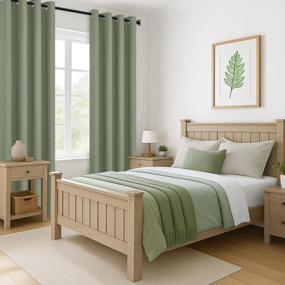 MRTREES Vorhang Blickdicht Gardinen Thermovorhang mit Ösen Verdunklungsvorhang Ösenschal Vorhänge Kurz Modern 300×140cm(H×B) Grün 2er Set für Hotels Büros Wohnzimmer Schlafzimmer Kinderzimmer