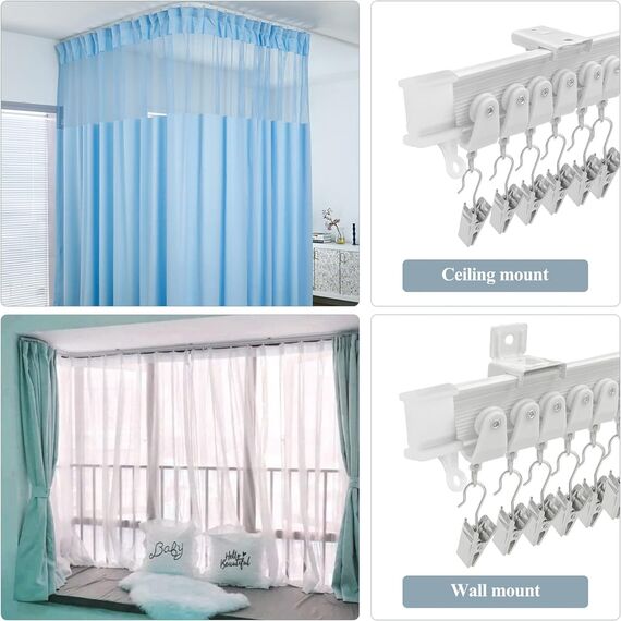 Flexible biegbare Vorhangschiene, 2,4 m, gebogene Vorhangschiene, Decken- oder Wandmontage, Vorhangschienensystem, Raumteiler, strapazierfähig, für Erkerfenster, Wohnmobile, Etagenbettvorhänge