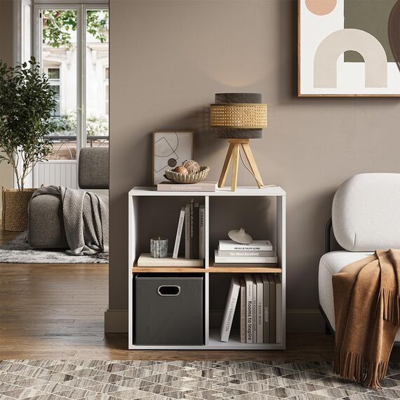 Vicco Raumteiler Tetra, Weiß/Goldkraft Eiche, 72 x 72.6 cm, zur Aufbewahrung und Präsentation von Büchern oder Dekoboxen