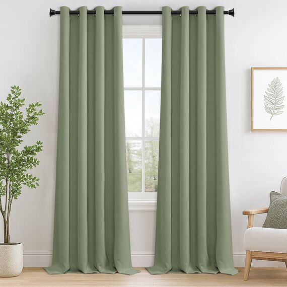 MRTREES Vorhang Blickdicht Gardinen Thermovorhang mit Ösen Verdunklungsvorhang Ösenschal Vorhänge Kurz Modern 300×140cm(H×B) Grün 2er Set für Hotels Büros Wohnzimmer Schlafzimmer Kinderzimmer