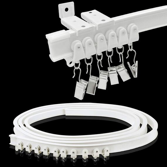 3M Deckenvorhangschiene, gebogene Vorhangschiene, Deckenhalterung, flexible Deckenschiene mit Vorhangschienensystem, Deckenschiene aus legiertem Kunststoff, Raumteiler für Wohnmobilvorhänge