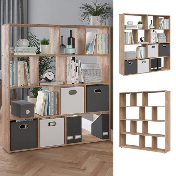 Vicco Raumteiler Pilar, Sonoma, 131.6 x 143 cm, zur flexiblen Raumaufteilung und Aufbewahrung von Büchern