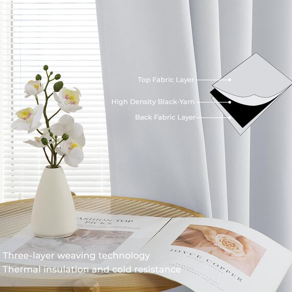 MRTREES Vorhang Blickdicht Gardinen Thermovorhang mit Ösen Verdunklungsvorhang Ösenschal Vorhänge Kurz Modern 300×140cm(H×B) Weißgrau 2er Set für Hotels Büros Wohnzimmer Schlafzimmer Kinderzimmer