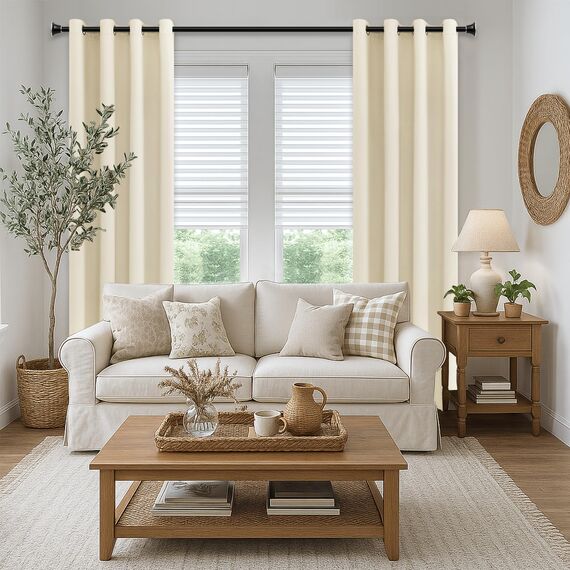 MRTREES Schallschutz Vorhang Schlafzimmer Kälteschutz Beige Gardinen Blickdicht 2er Set, 250 cm Lang, 140 cm Breit, Vorhänge Verdunkelung mit Ösen für Wohnzimmer Kinderzimmer
