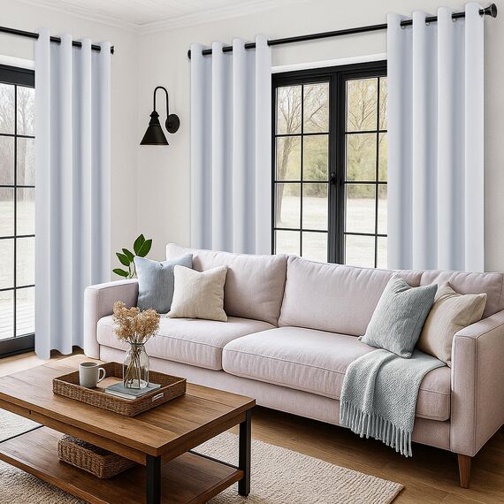 MRTREES Vorhang Blickdicht Gardinen Thermovorhang mit Ösen Verdunklungsvorhang Ösenschal Vorhänge Kurz Modern 300×140cm(H×B) Weißgrau 2er Set für Hotels Büros Wohnzimmer Schlafzimmer Kinderzimmer
