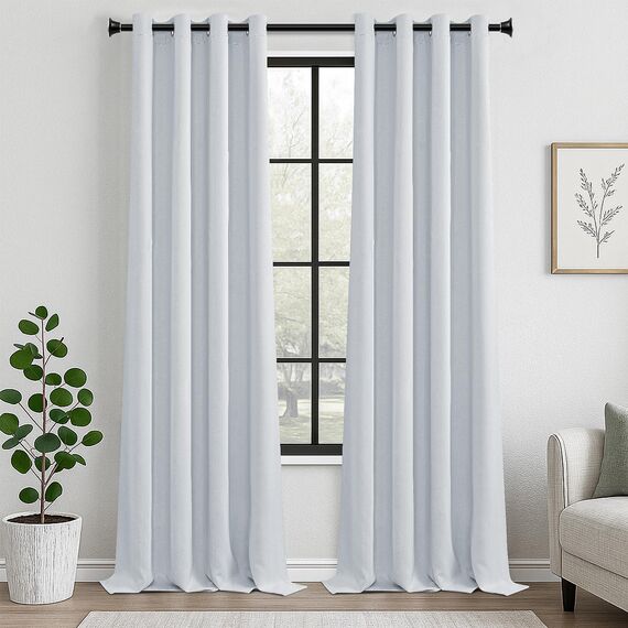 MRTREES Vorhang Blickdicht Gardinen Thermovorhang mit Ösen Verdunklungsvorhang Ösenschal Vorhänge Kurz Modern 300×140cm(H×B) Weißgrau 2er Set für Hotels Büros Wohnzimmer Schlafzimmer Kinderzimmer