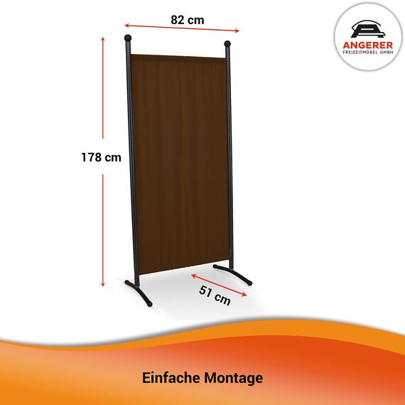 ANGERER Stellwand 178 x 82 cm, Sicht- & Sonnenschutz, Raumtrenner, Innen & Outdoor Büro Balkon/Terrasse, Schlafzimmer, Garten, Made in Germany, waschbare Bezüge, Polyacryl braun