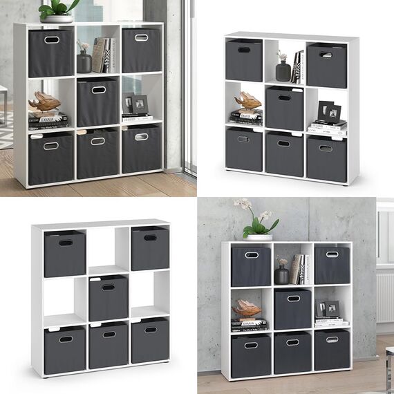 Vicco Raumteiler Nove, Weiß, 104 x 108 cm mit 6 Faltboxen, zur flexiblen Raumaufteilung und Aufbewahrung nutzbar