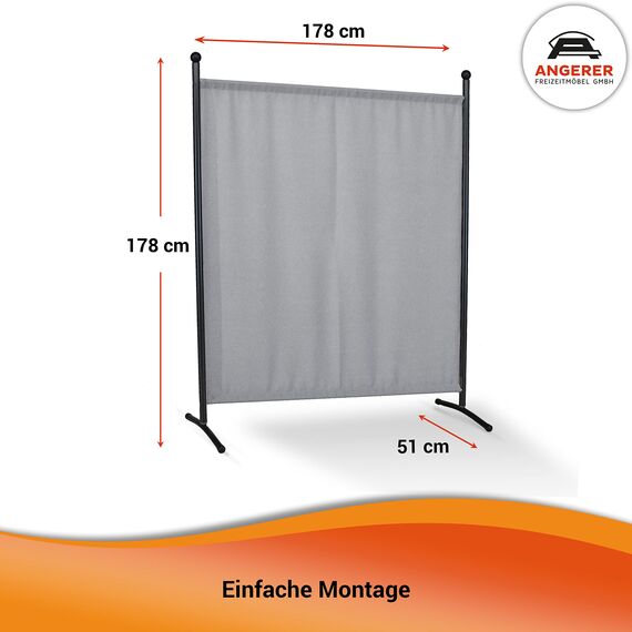 ANGERER Stellwand 178 x 178 cm, Sicht- & Sonnenschutz, Raumtrenner, Innen & Outdoor Büro Balkon/Terrasse, Schlafzimmer, Garten, Made in Germany, waschbare Bezüge, Polyacryl hellgrau