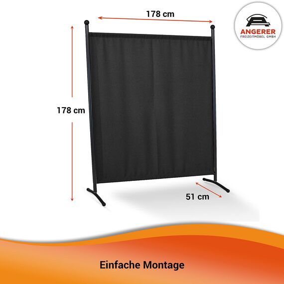 ANGERER Stellwand 178 x 178 cm, Sicht- & Sonnenschutz, Raumtrenner, Innen & Outdoor Büro Balkon/Terrasse, Schlafzimmer, Garten, Made in Germany, waschbare Bezüge, Polyacryl dunkelgrau