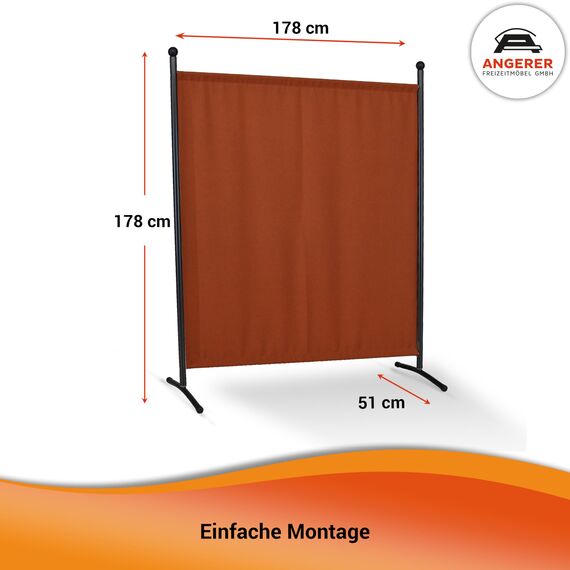 ANGERER Stellwand 178 x 178 cm, Sicht- & Sonnenschutz, Raumtrenner, Innen & Outdoor Büro Balkon/Terrasse, Schlafzimmer, Garten, Made in Germany, waschbare Bezüge, Polyacryl Terracotta