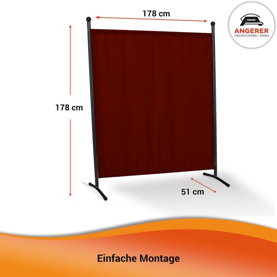 ANGERER Stellwand 178 x 178 cm, Sicht- & Sonnenschutz, Raumtrenner, Innen & Outdoor Büro Balkon/Terrasse, Schlafzimmer, Garten, Made in Germany, waschbare Bezüge, Polyacryl Bordeaux