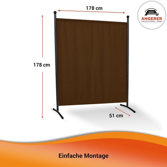 ANGERER Stellwand 178 x 178 cm, Sicht- & Sonnenschutz, Raumtrenner, Innen & Outdoor Büro Balkon/Terrasse, Schlafzimmer, Garten, Made in Germany, waschbare Bezüge, Polyacryl braun