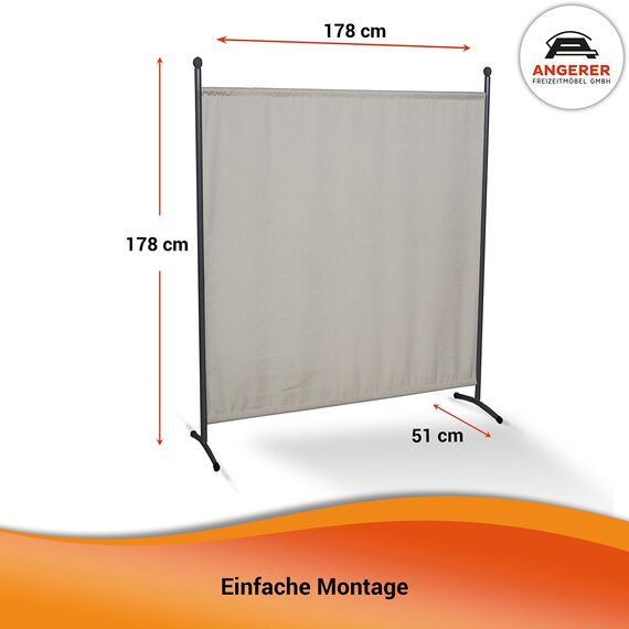 ANGERER Stellwand 178 x 178 cm, Sicht- & Sonnenschutz, Raumtrenner, Innen & Outdoor Büro Balkon/Terrasse, Schlafzimmer, Garten, Made in Germany, waschbare Bezüge, Polyacryl Elfenbein