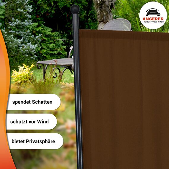 ANGERER Stellwand 178 x 178 cm, Sicht- & Sonnenschutz, Raumtrenner, Innen & Outdoor Büro Balkon/Terrasse, Schlafzimmer, Garten, Made in Germany, waschbare Bezüge, Polyacryl braun