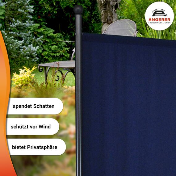 ANGERER Stellwand 178 x 178 cm, Sicht- & Sonnenschutz, Raumtrenner, Innen & Outdoor Büro Balkon/Terrasse, Schlafzimmer, Garten, Made in Germany, waschbare Bezüge, Polyacryl blau