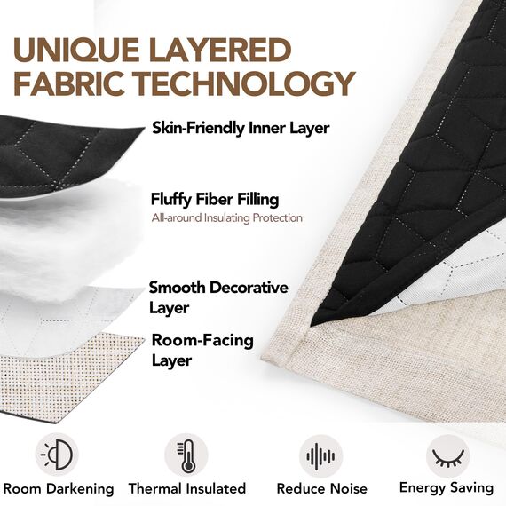 Deconovo Verdunklungsvorhänge mit ösen Gardinen Wohnzimmer Vorhänge Blickdicht Curtains Vorhang Verdunkelung, H214 x B140 cm (1er Pack), Leinen, 1er Set