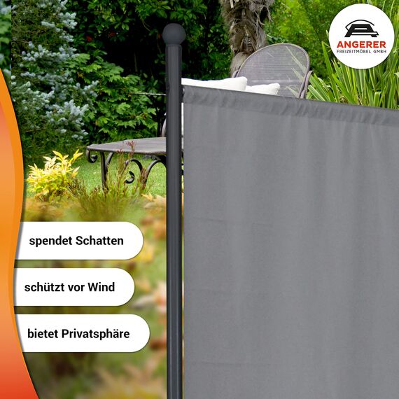 ANGERER Stellwand 178 x 178 cm, Sicht- & Sonnenschutz, Raumtrenner, Innen & Outdoor Büro Balkon/Terrasse, Schlafzimmer, Garten, Made in Germany, waschbare Bezüge, Polyacryl hellgrau