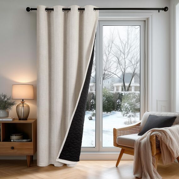 Deconovo Verdunklungsvorhänge mit ösen Gardinen Wohnzimmer Vorhänge Blickdicht Curtains Vorhang Verdunkelung, H214 x B140 cm (1er Pack), Leinen, 1er Set