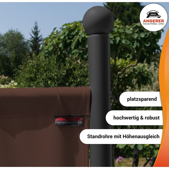 ANGERER Stellwand 178 x 82 cm, Sicht- & Sonnenschutz, Raumtrenner, Innen & Outdoor Büro Balkon/Terrasse, Schlafzimmer, Garten, Made in Germany, waschbare Bezüge, Polyacryl braun