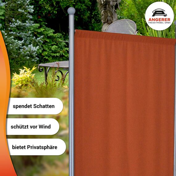 ANGERER Stellwand 178 x 82 cm, Sicht- & Sonnenschutz, Raumtrenner, Innen & Outdoor Büro Balkon/Terrasse, Schlafzimmer, Garten, Made in Germany, waschbare Bezüge, Polyacryl Terracotta