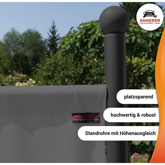 ANGERER Stellwand 178 x 82 cm, Sicht- & Sonnenschutz, Raumtrenner, Innen & Outdoor Büro Balkon/Terrasse, Schlafzimmer, Garten, Made in Germany, waschbare Bezüge, Polyacryl hellgrau