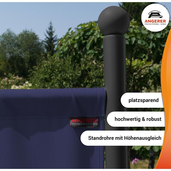ANGERER Stellwand 178 x 82 cm, Sicht- & Sonnenschutz, Raumtrenner, Innen & Outdoor Büro Balkon/Terrasse, Schlafzimmer, Garten, Made in Germany, waschbare Bezüge, Polyacryl blau
