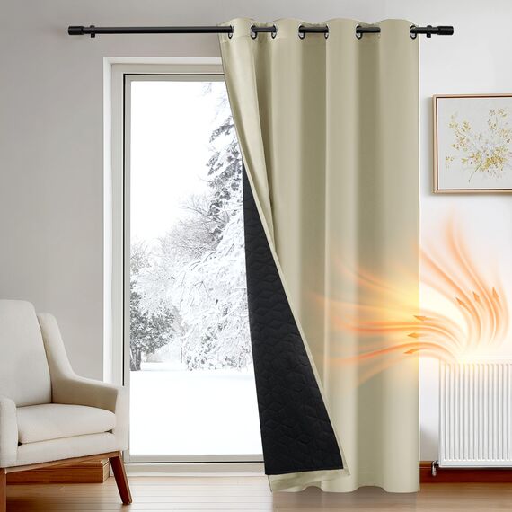 Deconovo Thermovorhang Kälteschutz, Gardinen mit Ösen gegen Kälte, Wärmeisolierend Vorhang Verdunkelung Wohnzimmer, 240x140cm(HöhexBreite), Beige, 1 Stück