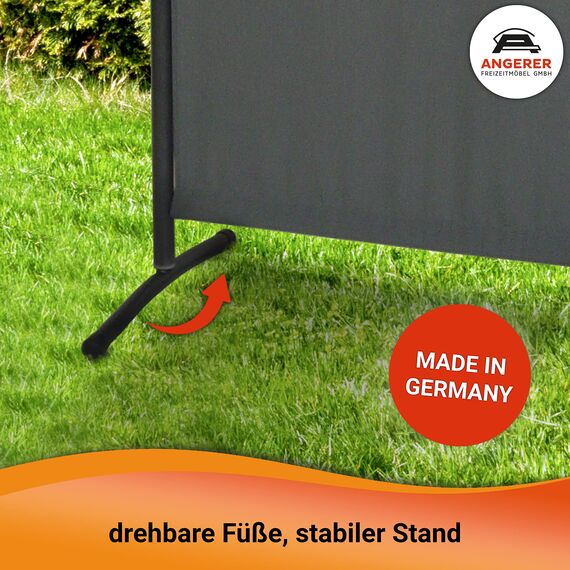 ANGERER Stellwand 178 x 82 cm, Sicht- & Sonnenschutz, Raumtrenner, Innen & Outdoor Büro Balkon/Terrasse, Schlafzimmer, Garten, Made in Germany, waschbare Bezüge, Polyacryl dunkelgrau