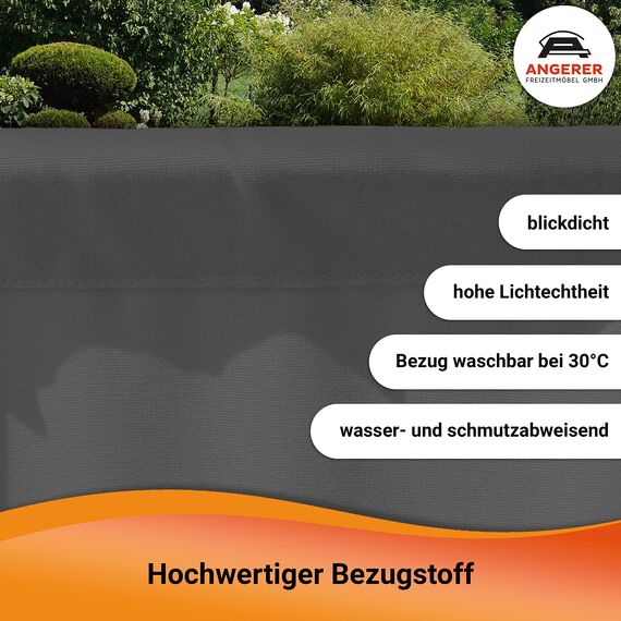 ANGERER Stellwand 178 x 82 cm, Sicht- & Sonnenschutz, Raumtrenner, Innen & Outdoor Büro Balkon/Terrasse, Schlafzimmer, Garten, Made in Germany, waschbare Bezüge, Polyacryl dunkelgrau