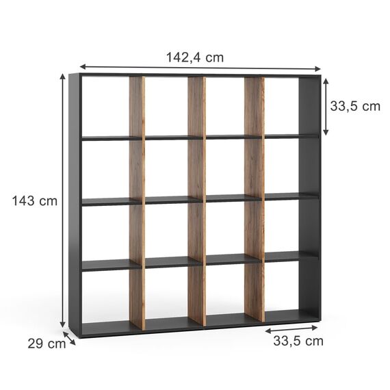 Vicco Raumteiler Karree, Anthrazit/Goldkraft Eiche, 142.4 x 143 cm, zur flexiblen Raumaufteilung und übersichtlichen Aufbewahrung