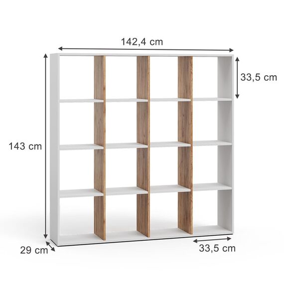 Vicco Raumteiler Karree, Weiß/Goldkraft Eiche, 142.4 x 143 cm, zur flexiblen Raumaufteilung und übersichtlichen Aufbewahrung