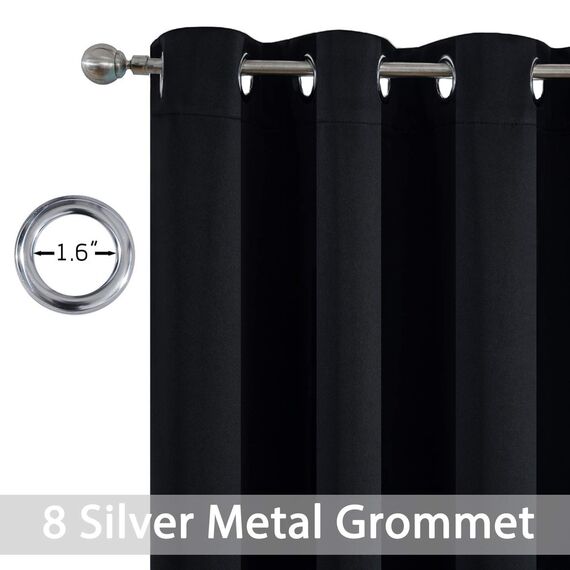 2 Platten yakamok isoliert Tülle Noise Blocking Verdunklungsvorhänge mit 2 Bändern für Schlafzimmer/Wohnzimmer, Polyester-Mischgewebe, Jet Black, 52Wx96L