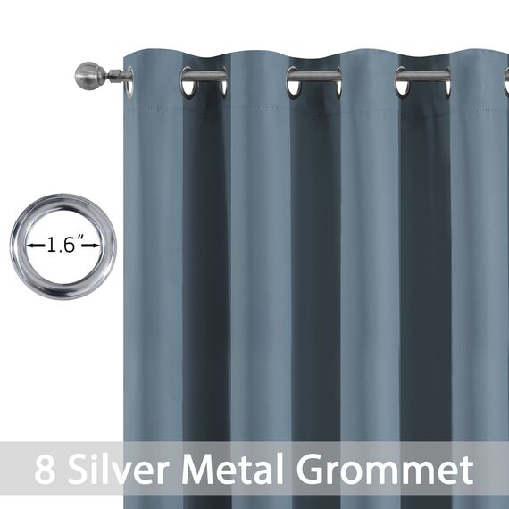 Yakamok 183 cm Länge, 100 % Verdunkelungsvorhänge für Schlafzimmer, lichtblockierende Vorhänge, Raumverdunkelung, wärmeisoliert, solide Ösen für Wohnzimmer, 132 x 183 cm, Steinblau, 2 Paneele