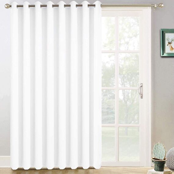 Yakamok Reinweißer Vorhang für Wohnzimmer, Schiebetür, vertikaler Vorhang für Raumverdunkelung, extra breite Fenstervorhänge, Ösen, Raumteiler für Schlafzimmer/Terrasse, 1 Stück, 254 x 213 cm