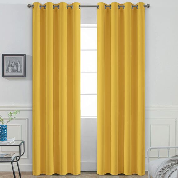 Yakamok Fenstervorhänge, wärmeisoliert, lichtblockierende Verdunkelungsvorhänge für Schlafzimmer (52 B x 84 L, 2 Paneele) senffgelb