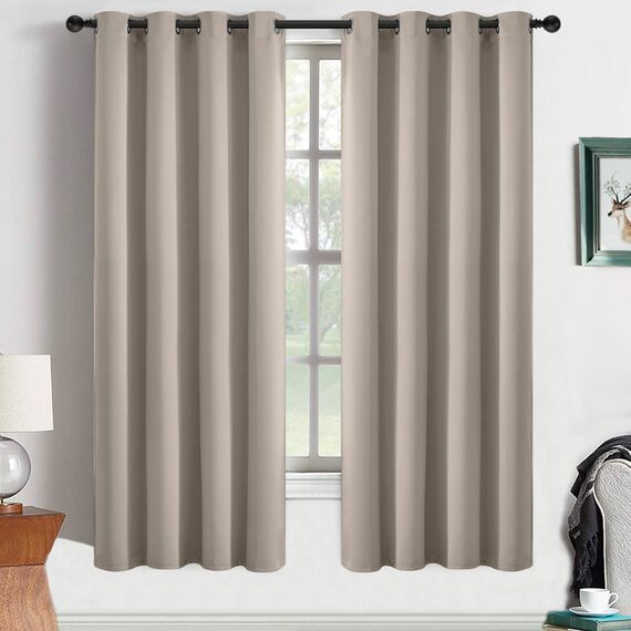 Yakamok Raumverdunkelungsvorhänge, wärmeisoliert, Ösenvorhang, Paneele für Schlafzimmer, 52 B x 63 L, Natur, 2 Paneele