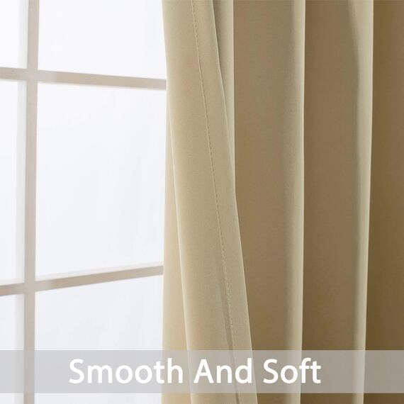 Yakamok Thermoisolierte Verdunkelungsvorhänge mit Ösen für Schlafzimmerfenster, Raumverdunkelungsvorhänge (2 Paneele, B 132 x L 274 cm, Beige)