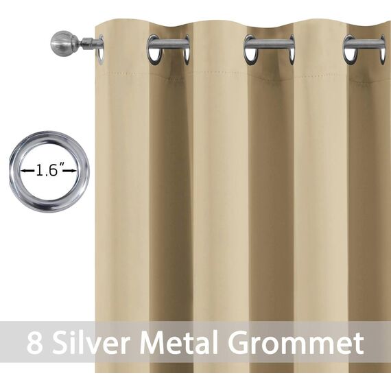Yakamok Thermoisolierte Verdunkelungsvorhänge mit Ösen für Schlafzimmerfenster, Raumverdunkelungsvorhänge (2 Paneele, B 132 x L 274 cm, Beige)