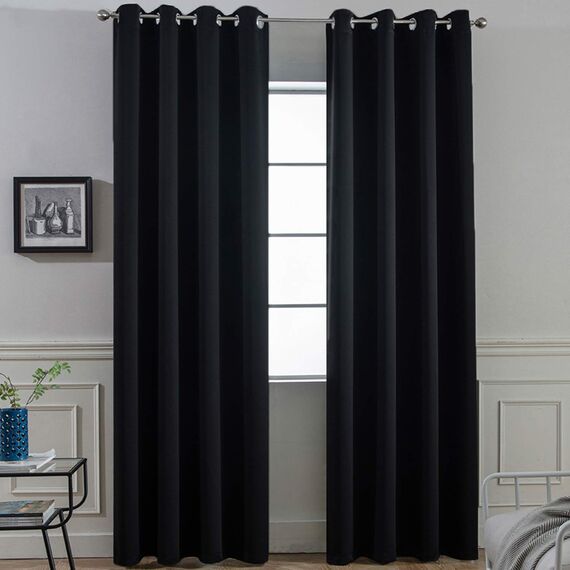 2 Platten yakamok isoliert Tülle Noise Blocking Verdunklungsvorhänge mit 2 Bändern für Schlafzimmer/Wohnzimmer, Polyester-Mischgewebe, Jet Black, 52Wx96L