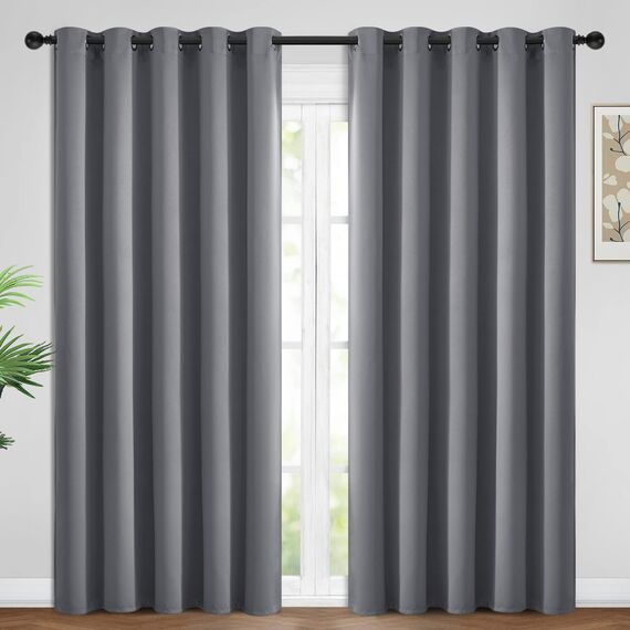 Yakamok Verdunkelungsvorhänge, wärmeisoliert, Fensterpaneele, solide Ösen, für Schlafzimmer/Wohnzimmer (62 x 84 cm, Grau, 2 Paneele)